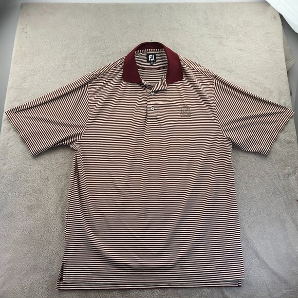 FootJoy Mens Polo Shirt Large Short Sleeve Striped Casual Classic Travel Red - Picture 12 of 13